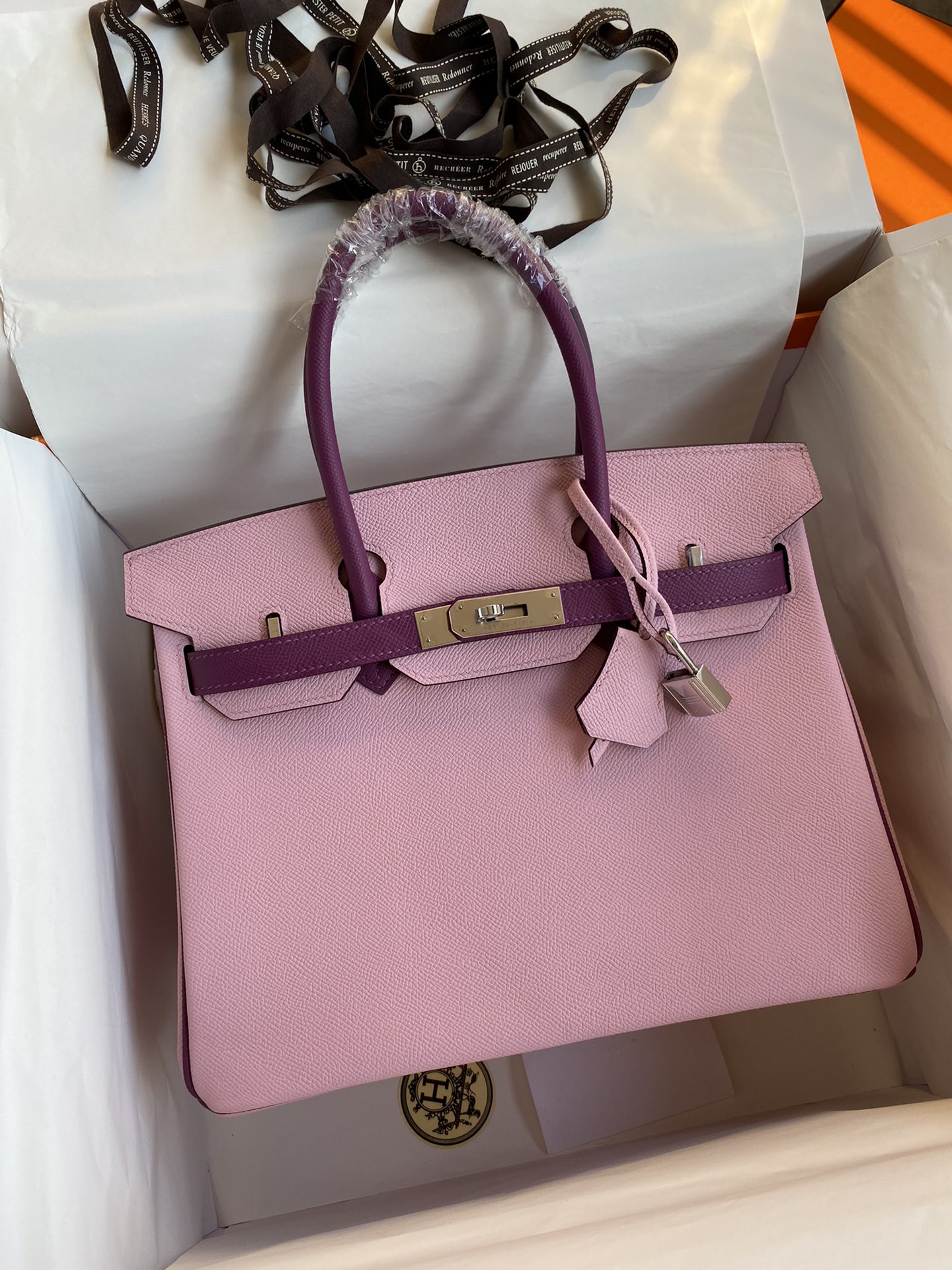 Hermes Birkin 30CM Epsom Leather Handbag Mauve Sylvestre